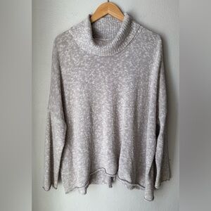 Aerie American Eagle Sweater XL Cowlneck Split Open Back Knit Tan Loose Fit